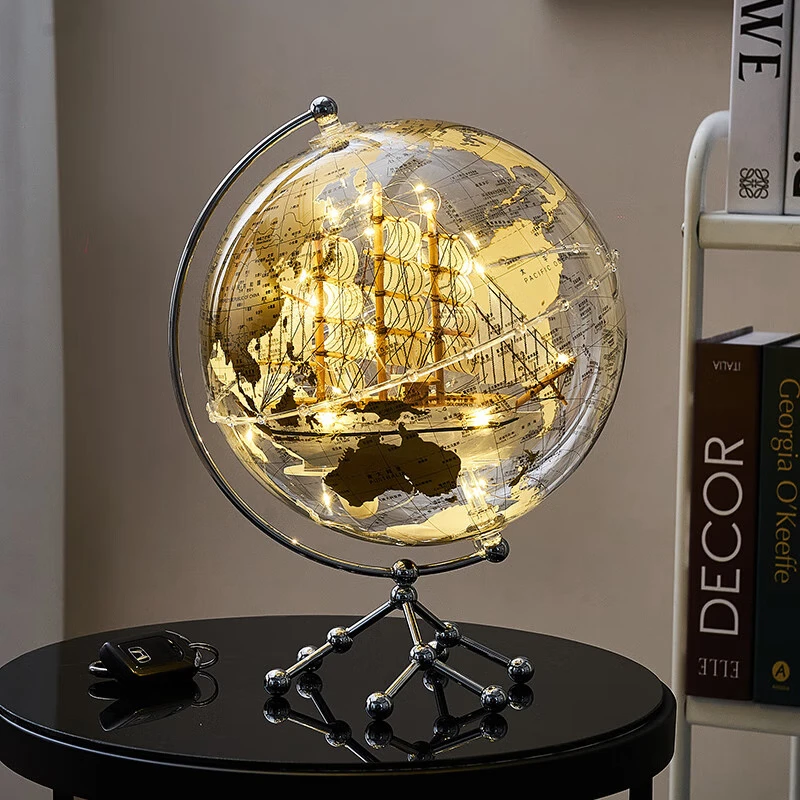 He3d06c2959754229a9f27c5d74a0bf491.webp Wellfun 20CM 8Inch Hoem Decor Metal Plating Earth World Rotating Globe Office Home Decoration - Image 1